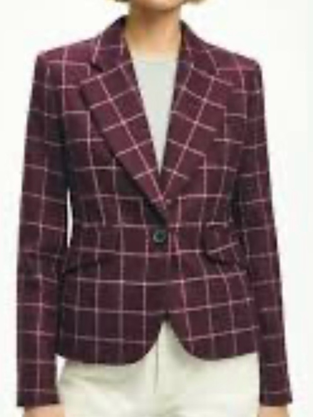 Brooks Brothers Woven in England Moon Wool Plum Windowpane Blazer 10